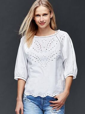 GAP White Cotton Eyelet Top